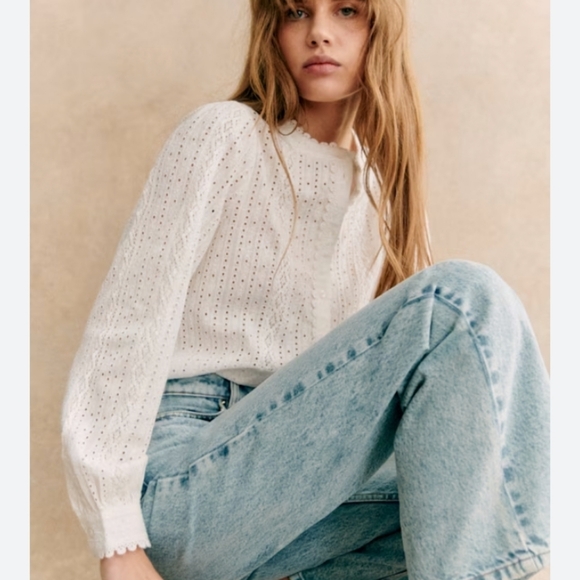 Sezane Marinette Shirt Eyelet Lace Organic Cotton 42 - Picture 15 of 15